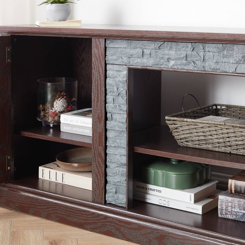 Faux Stone TV Stand TV Console for TVs up to 75", Large Entertainment Center Media Storage Cabinet with Adjustable Shelves