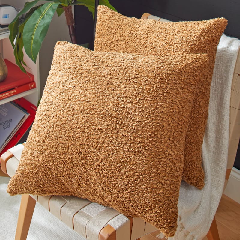 Sorra Home Indoor Soft-Textured Knife Edge Square Pillows (Set of 2) - 24 in (Set of 2) - Zazzle Camel