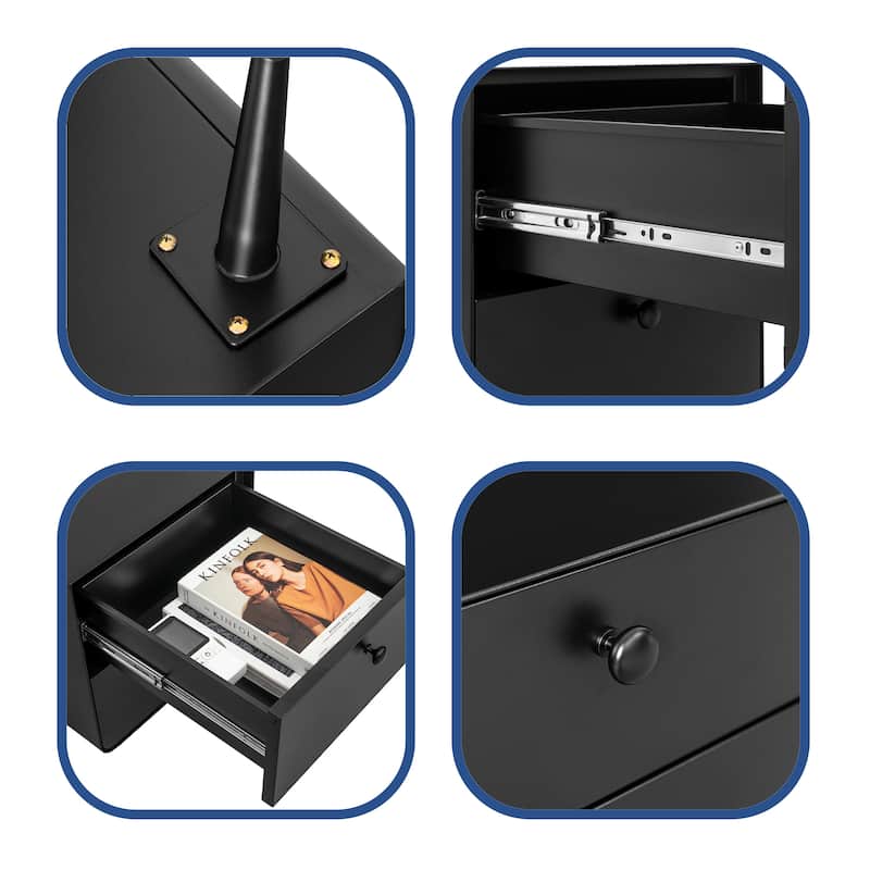 Modern Circular Handle Night Stand with 2 Drawers for Bedroom