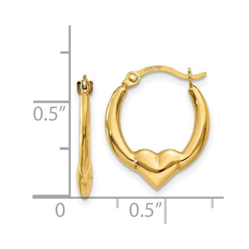 Curata 14k Yellow Gold Polished 16mm Heart Hoop Earrings