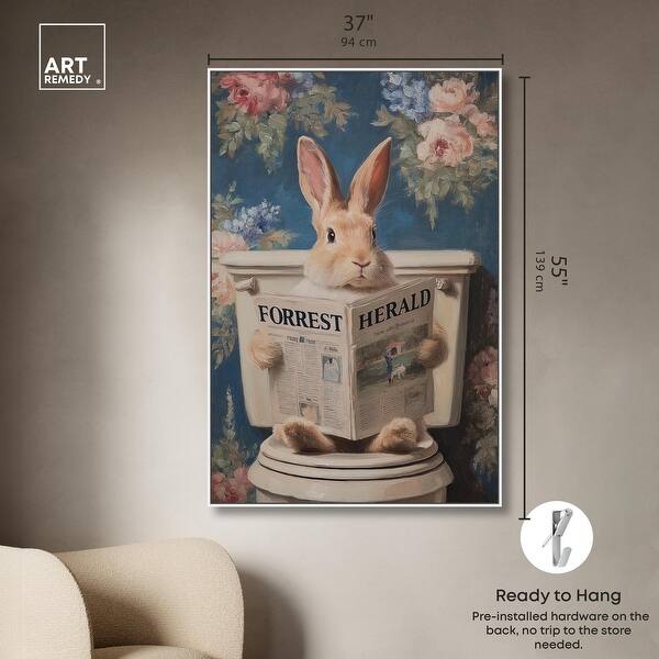 dimension image slide 0 of 24, Rabbit in Garden Toilet Bathroom Wall Art Canvas Print by Art Remedy