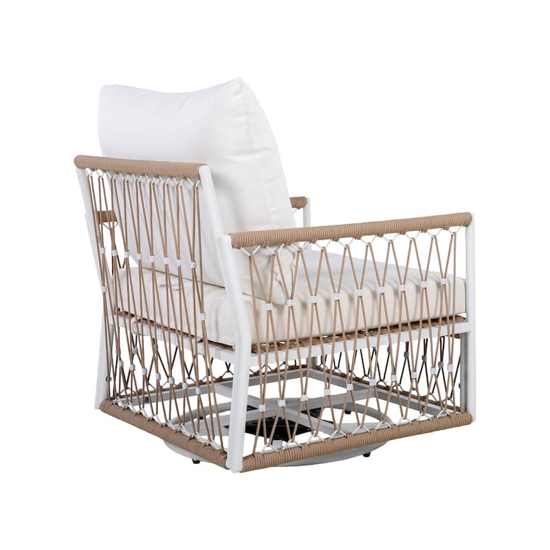 Roomfitters Set of 2 Outdoor Swivel Lounge Chairs, 360° Wicker Patio Chairs with Handwoven Rope, Beige+Natural