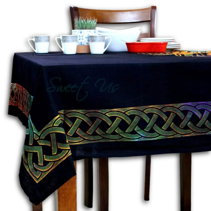 Tie-Dye Cotton Lucky Clover Celtic Tablecloth Collection - 70 x 104 in