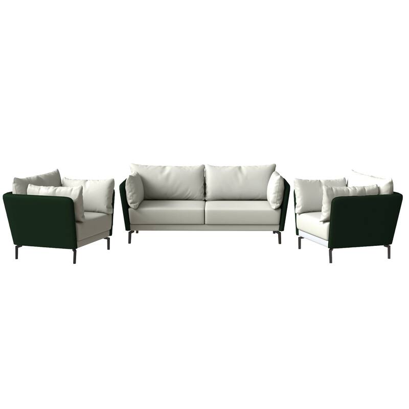 3-Piece Sofa Set Upholstered PU Leather with Metal Legs Removable Cushions for Modern Home Luxify Series by LeisureMod