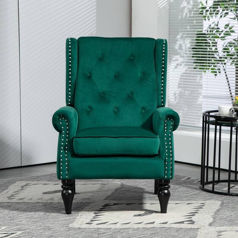 Transitional Wingback Accent Chair Armchair with Sturdy Wood Legs