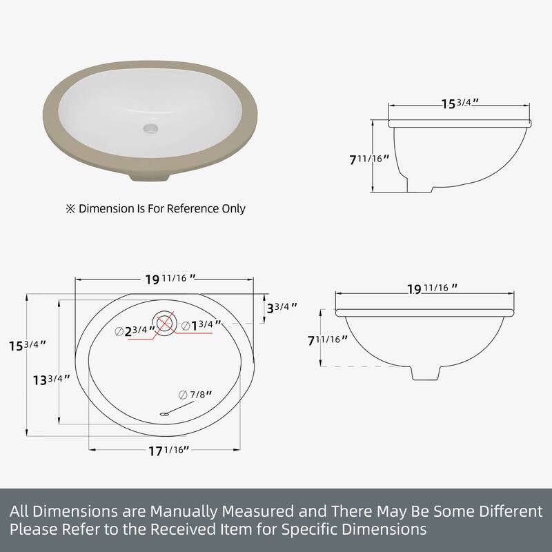 17" Oval Vitreous China Undermount Bathroom Sink With Overflow (2 Pack) - 17" Oval Undermount Bathroom Sink(2 Pack)
