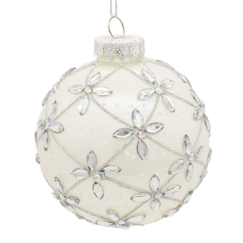 Kurt Adler 80MM Glass Silver Jeweled Ball Ornaments, 6-Piece Box