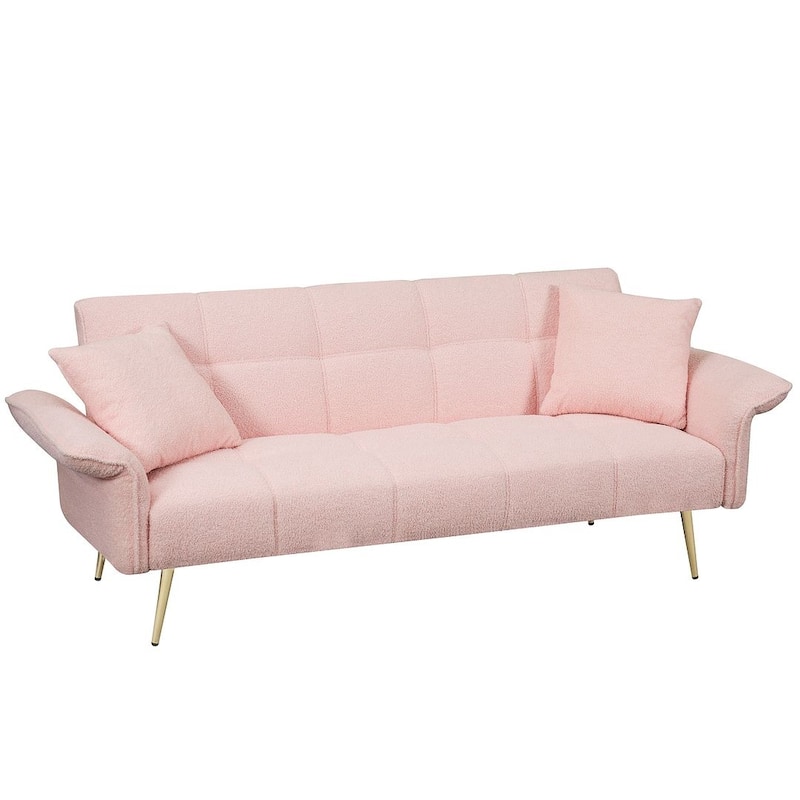 Futon Sofa Bed, Teddy Velvet Foldable Couch Convertible Loveseat Sleeper Daybed with Adjustable Armrests for Small Space
