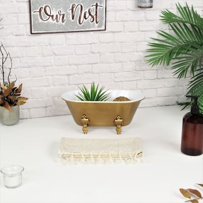 Lavande Golden Metal Fleur-de-Lis Accented Tub Decor