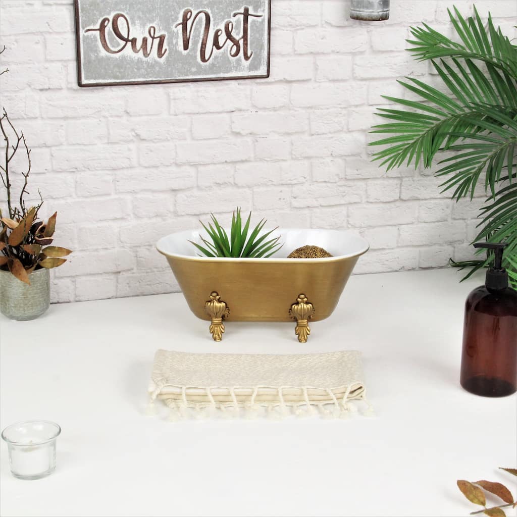 Lavande Golden Metal Fleur-de-Lis Accented Tub Decor