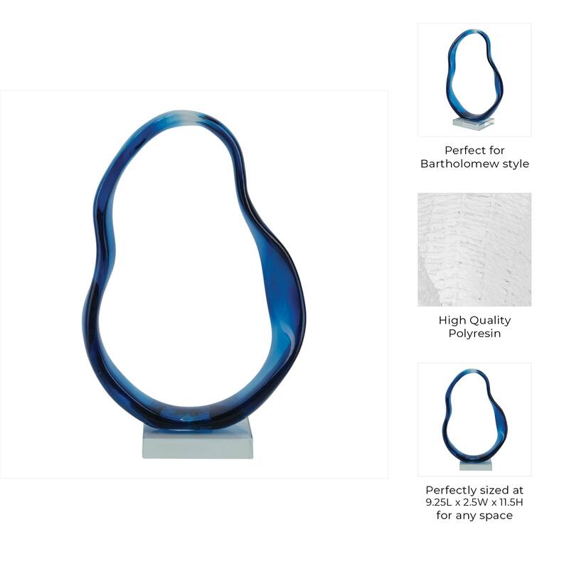 Resin Sculpture Statement with Crystal Base Home Decor - 12" Blue - 9.25" x 2.5" x 11.5"