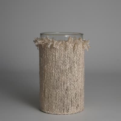 Glass Textured Votive Candle Holder - 10" - Cream