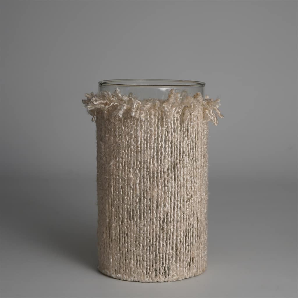 Textured Woven Glass Votive Candle Holder - 10" - Cream
