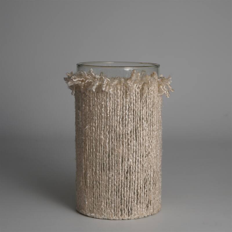 Votive Wapped in Cream Fabric 10"x6"- A