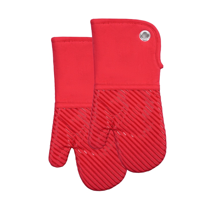 Silicon Print Oven Mitt-Pair - 7x13.5 - Red
