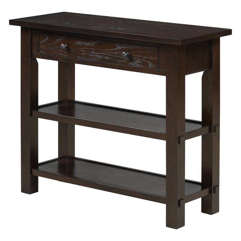 36" Retro Console Table with Drawer and Two Sturdy Shelves for Entryway or Living Room