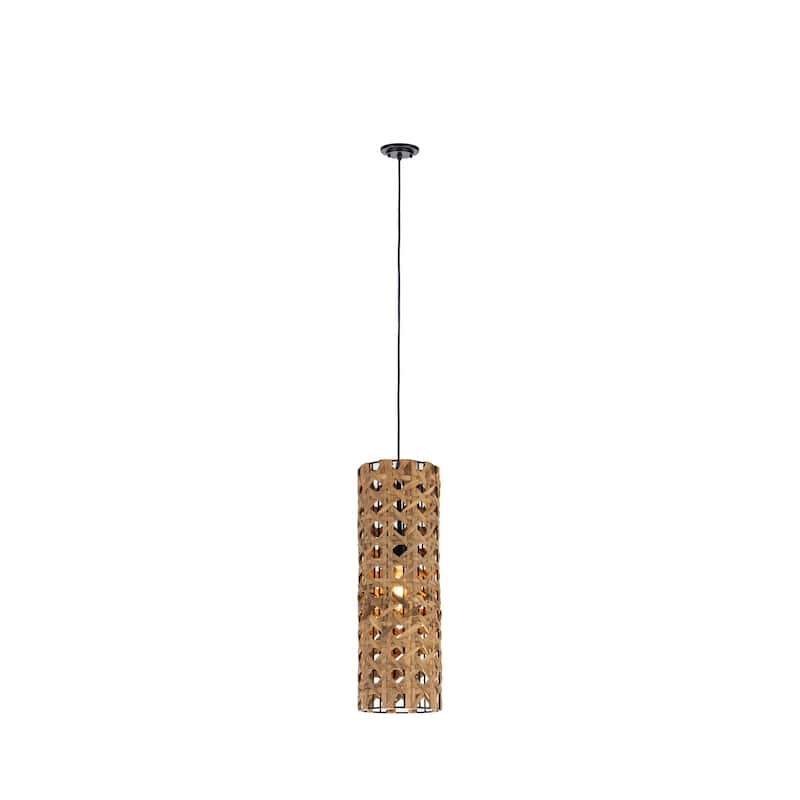 Innovations Lighting Grove - 1 Light 8" Cord Hung Pendant - Matte Black Finish - Natural Shade - Matte Black