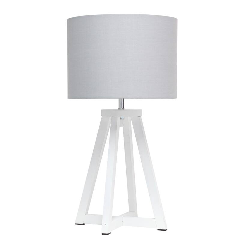 Wood Tripod Table Lamp with Drum Shade for Bedroom Decor - 9.75 x 9.75 x 19 in. (L x W x H) - White-Grey