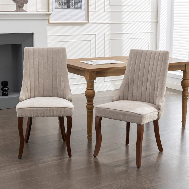 Set of 2 Fabric Upholstered Kitchen Dining Chairs with Solid Wood Legs