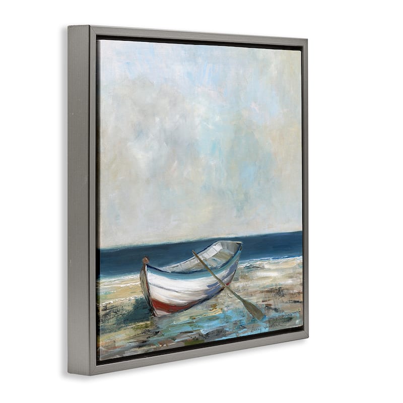 Stupell Boat & Oar on Shore Framed Floater Canvas Wall Art Design By Sally Swatland