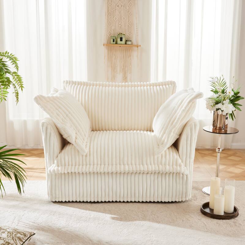 Corduroy Slipcovered Armchair with 3 Pillows & 300lb Capacity