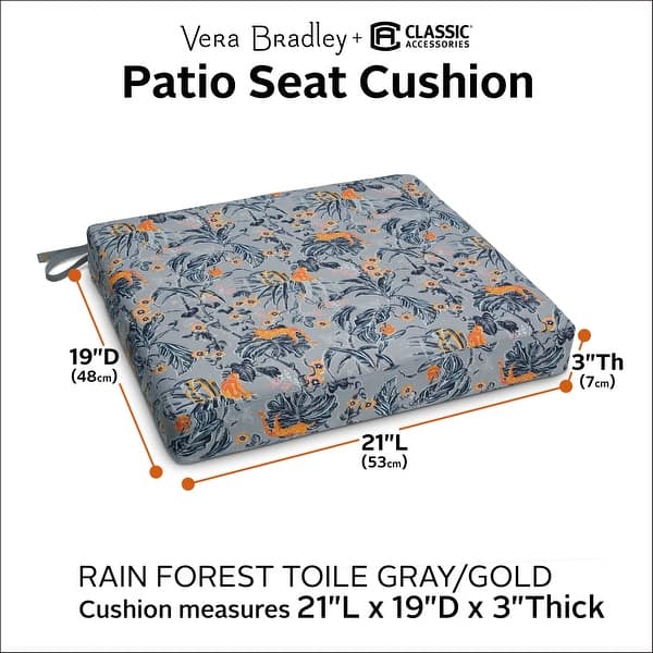 dimension image slide 9 of 11, Vera Bradley by Classic Accessories Water-Resistant Patio Seat Cushion