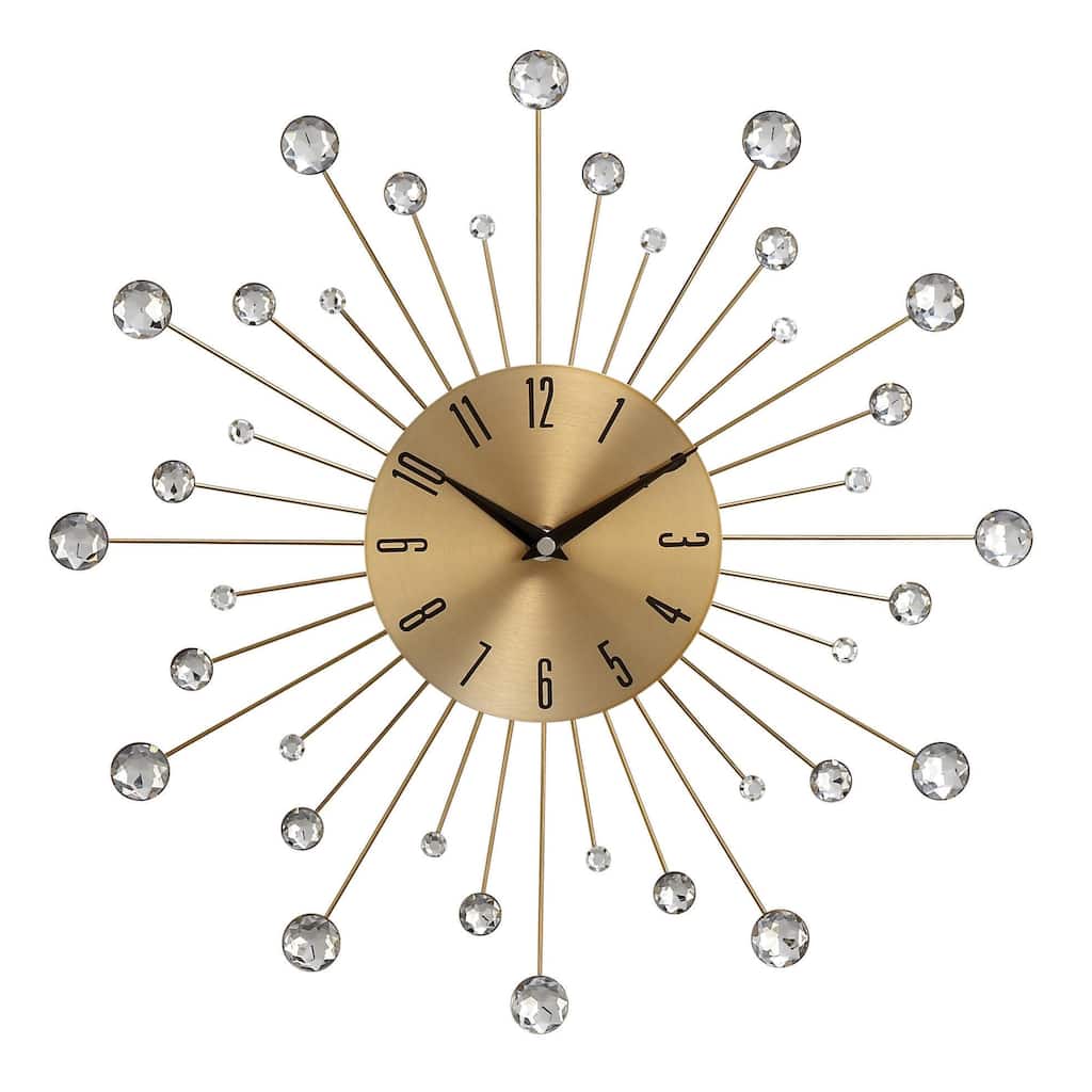 Metal Starburst Decorative Wall Clock with Crystal Accents - Gold, Brown, Silver, Copper - Roche River Decor