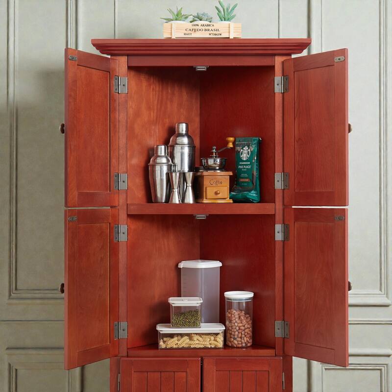 72 Inch Corner Kitchen Pantry Cabinet with 8 Doors, 4-Tier Tall Storage Cabinet for Living Room, Bathroom, Farmhouse Style