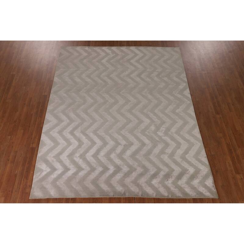 Chevron Style Modern Area Rug Handmade Wool Carpet - 8'0" x 9'10"