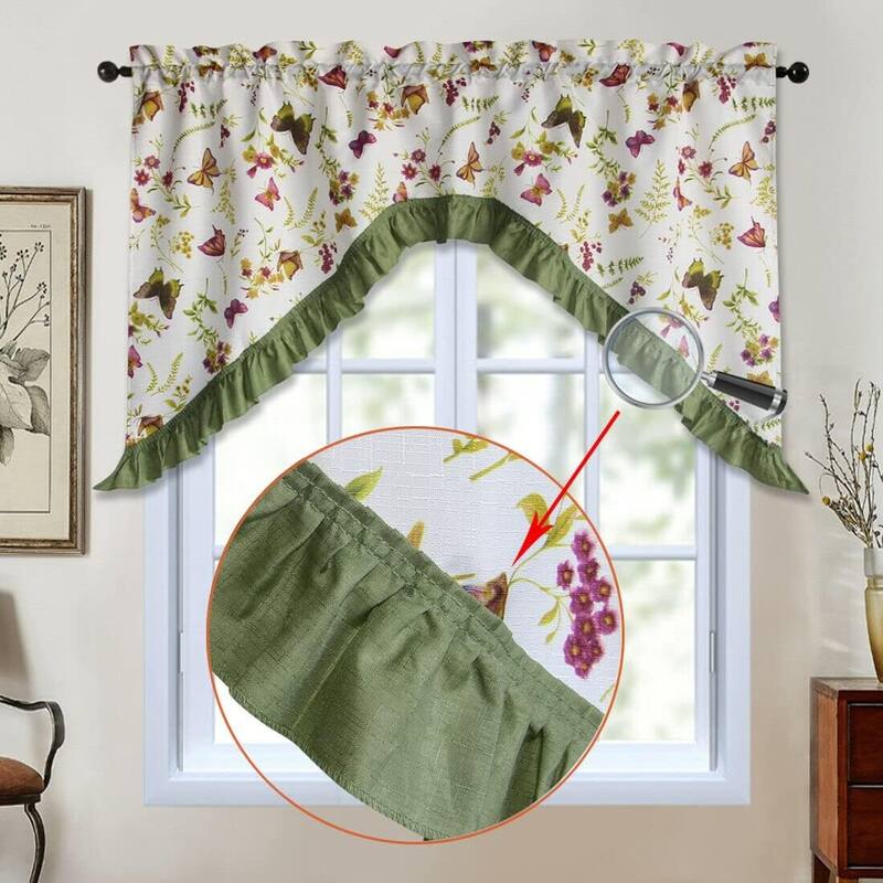 3 Piece Kitchen Curtain Rod Pocket Decorative Window Treatment Valance & Swag Curtain Set