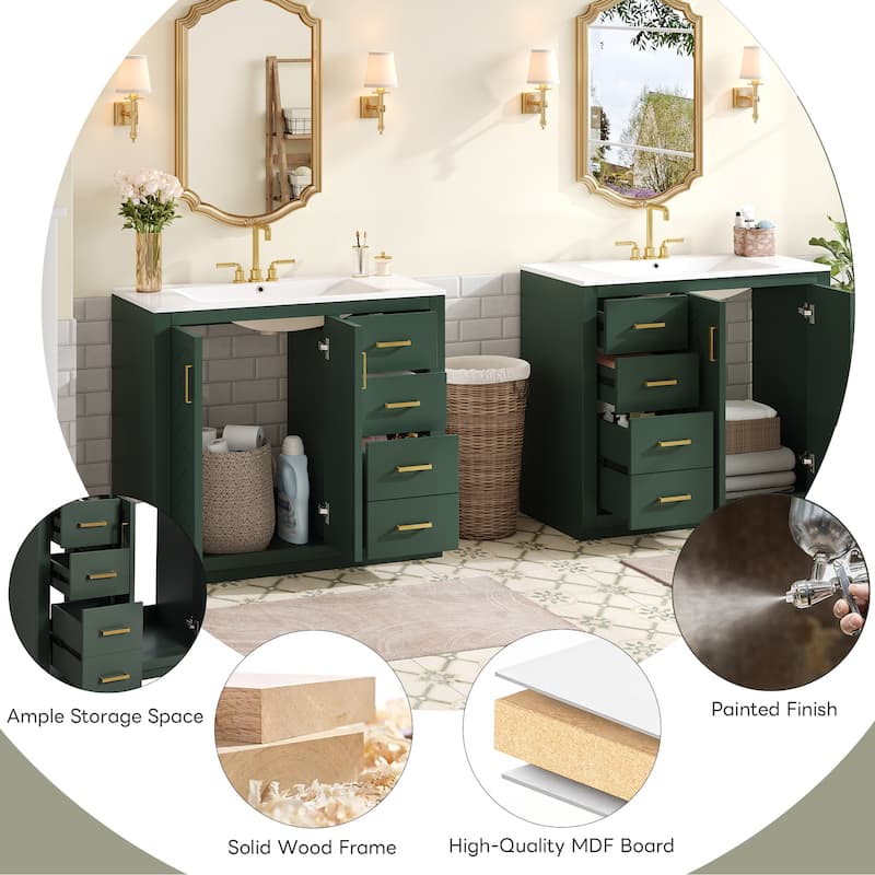 GDFStudio - Briarwick Modern Freestanding Double Bathroom Vanity Set with Ceramic Sinks, Drawers & Soft Closing Doors - 72'W