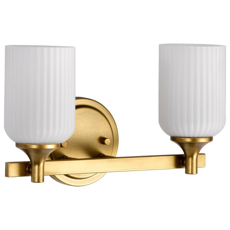 Solara 2 Light Vanity Natural Brass Finish Frosted Ribbed Glass - Natural Brass