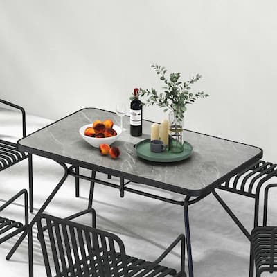 Patio Rectangle Dining Table Outdoor Metal Table w/ Umbrella Hole