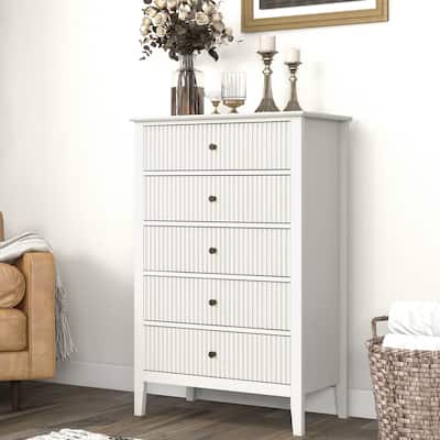 Elegant 5-Drawer Dresser Antique White for Bedroom