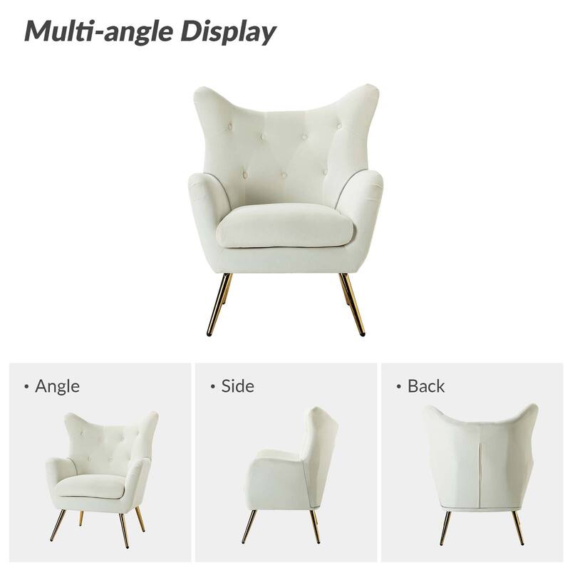 Eusebio Tufted Velvet Accent Chair with Wingback, Arms, and Metal Gold Legs for Living Room or Bedroom by HULALA HOME