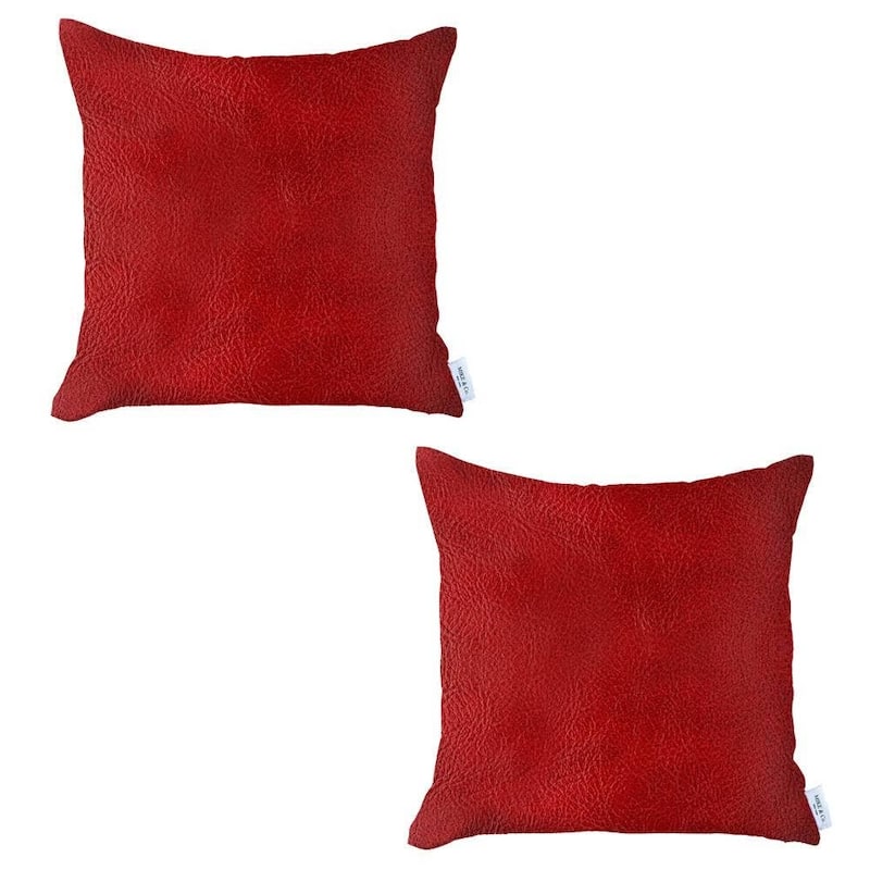 Decorative Faux Leather Solid Square Throw Pillow Cover (Set of 2)