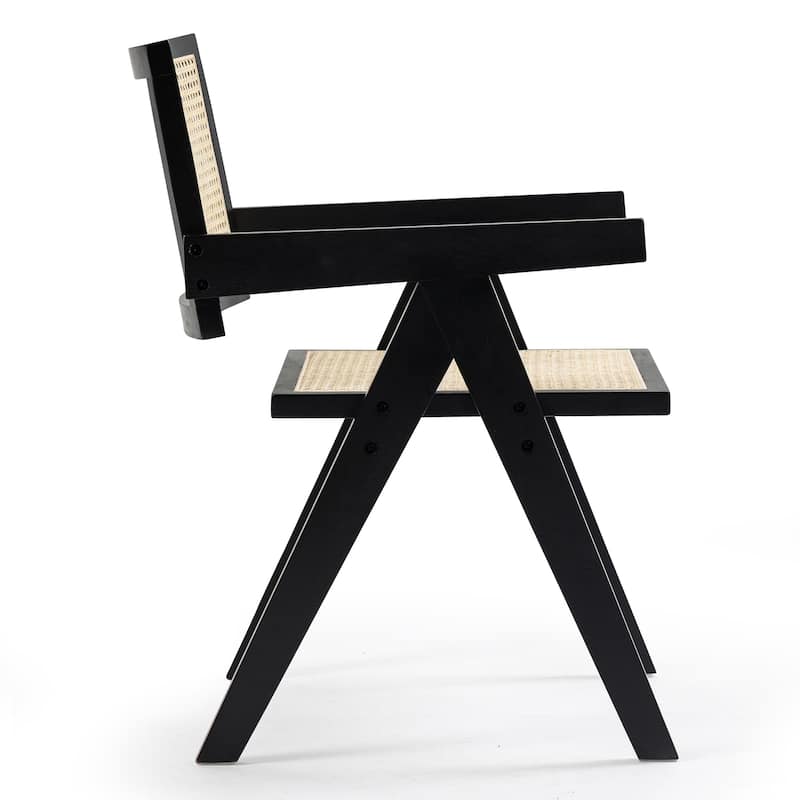 Set of 2 Bardot Black Wooden Dining Chair with Rattan Back