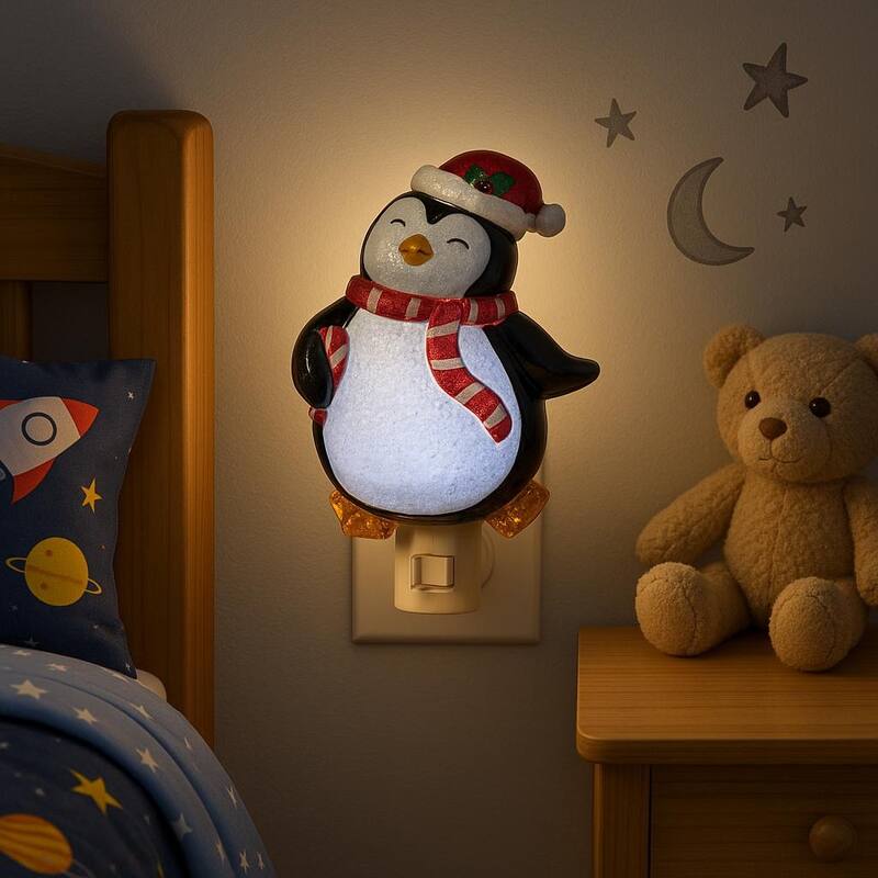 Novelty Lights LED Penguin with Scarf Christmas Night Light with Swivel Plug