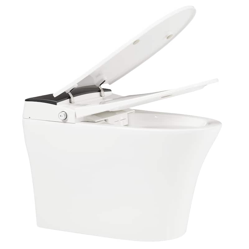 Heated Seat Smart Toilet, One Piece Toilet, Automatic Flush Tankless Toilet without Bidet, with Foot sensor Flush - White+gray