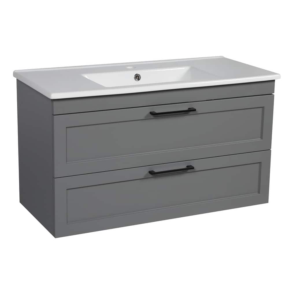 Modern Wall-Mounted Bathroom Vanity with Washbasin Palm Beach Gray Matte Non-Toxic MDF-26"-Simple 24"