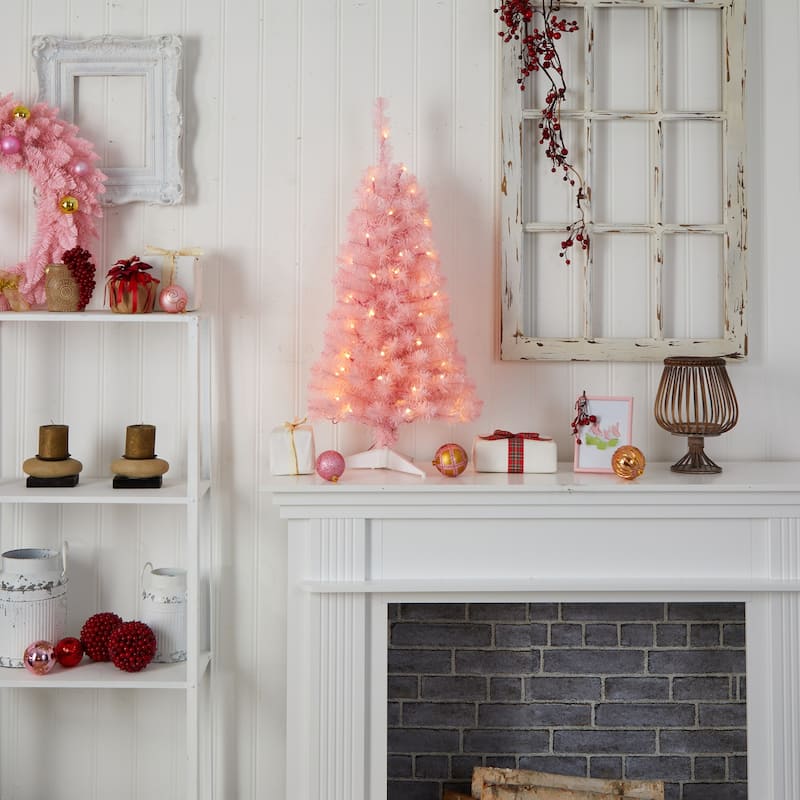 3ft. Pink Artificial Christmas Tree with 50 LED Lights & 118 Branches - Playful Festive Holiday X-Mas Accent
