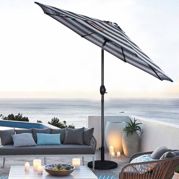black and white 9 ft patio umbrella WESTLAKE Solar LED Umbrella, Beige lasting durability Weather Safavieh 9-ft. Striped Scalloped Trim