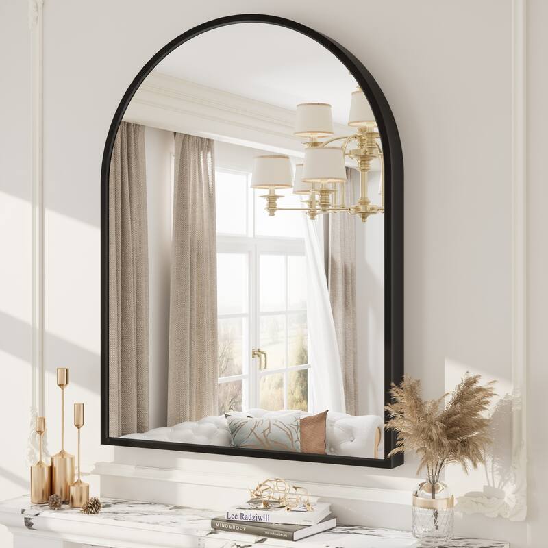 Arch High-Strength Tempered Glass and Aluminum Alloy Framed French Cleat Mounted Wall Mirror