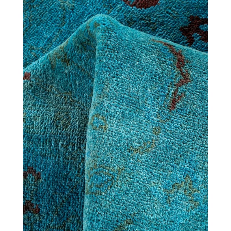 Overton Hand Knotted Wool Vintage Inspired Modern Contemporary Overdyed Blue Area Rug - 4' 1" x 6' 8"