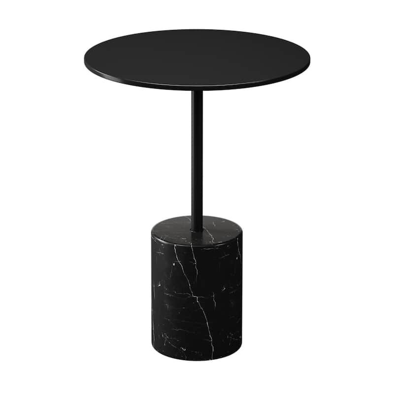 Steel Round End Table with Marble Base 20 Inch Accent Table - 12.6” x 12.6” x 20.4” (D x W x H) - Black