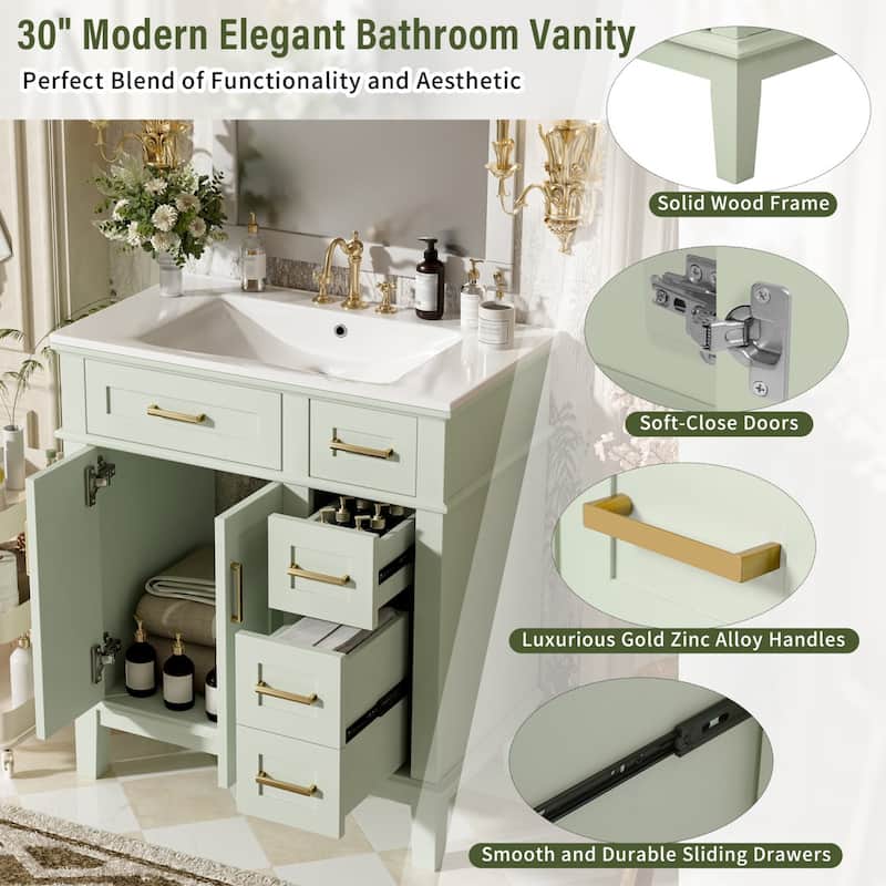 30" Freestanding Bathroom Vanity with Ceramic Sink