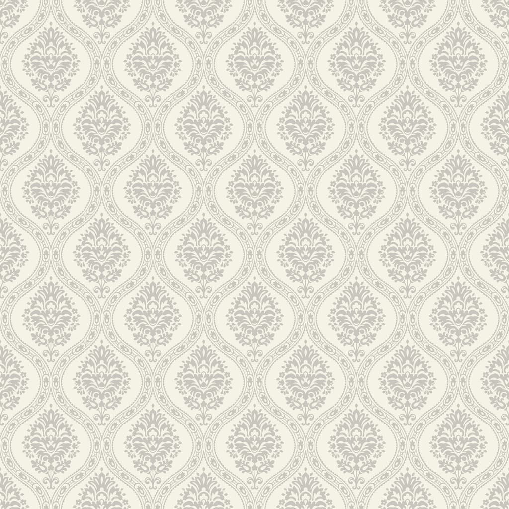 Fullerton Taupe Sure Strip Prepasted Damask Petite Ogee Wallpaper Covers about 56 sq. ft.