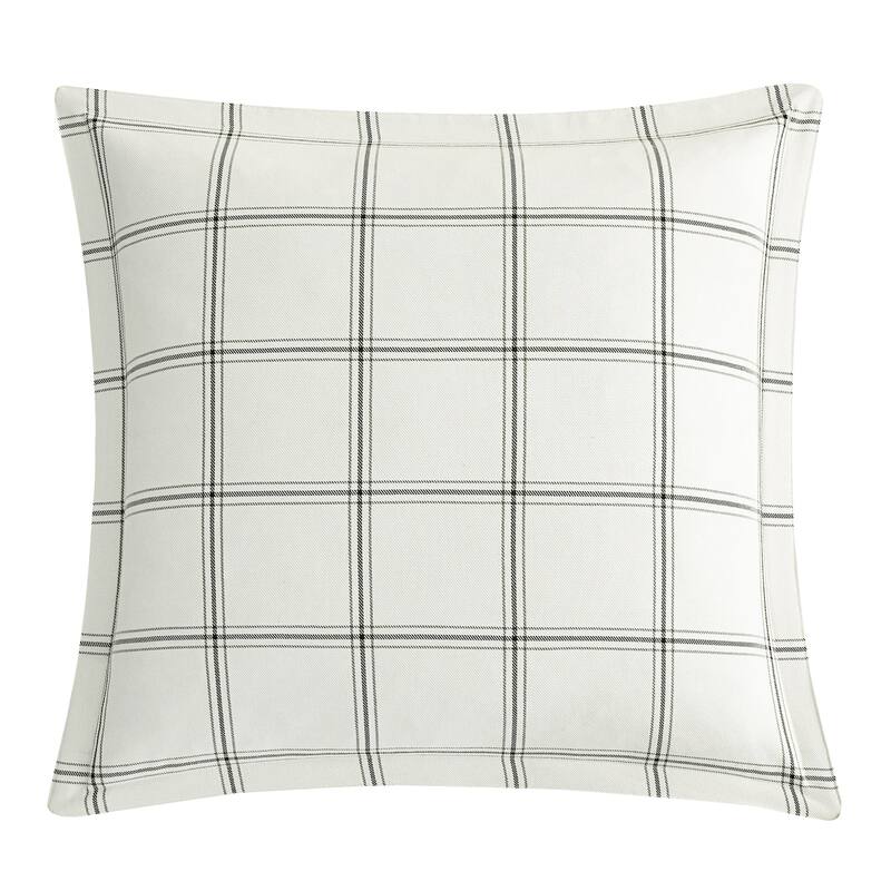 HiEnd Accents Windowpane Plaid Modern Rustic Bedding Euro Pillow Sham, 27x27 inch - White