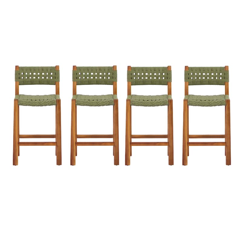Christopher Knight Home - Modern Acacia Wood Outdoor Bar Stools with Teak Finish and Wicker Back Patio Chairs