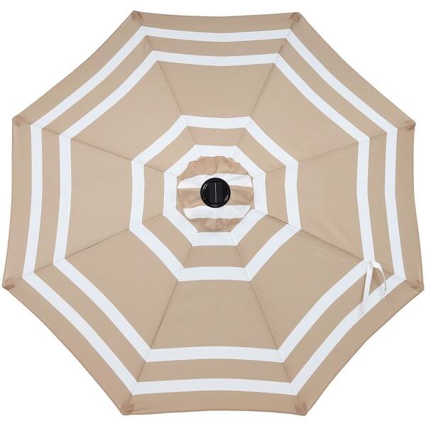 Shop Black Friday Deals On Sunnydaze Outdoor Solar Patio Umbrella Tilt Crank 9 Aluminum Beige Stripe Overstock 23610543